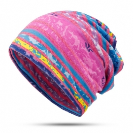 Dames Katoenen Oorbeschermers Rainbow Stripe Beanie Hat Sjaal
