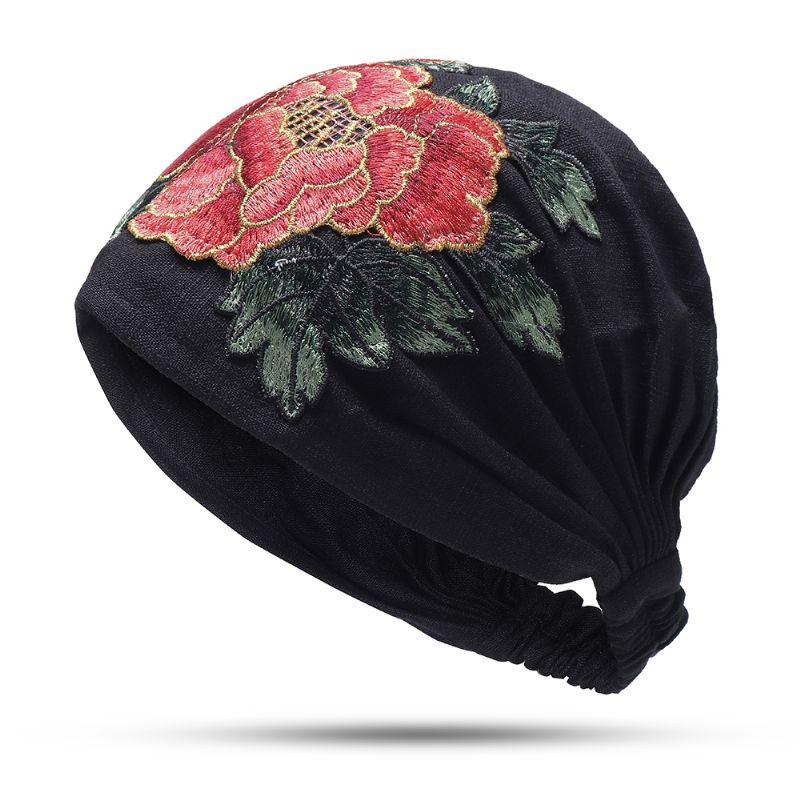 Dames Vintage Bloemen Geborduurde Beanie Caps Outdoor Goede Elastische Tulband Hoed