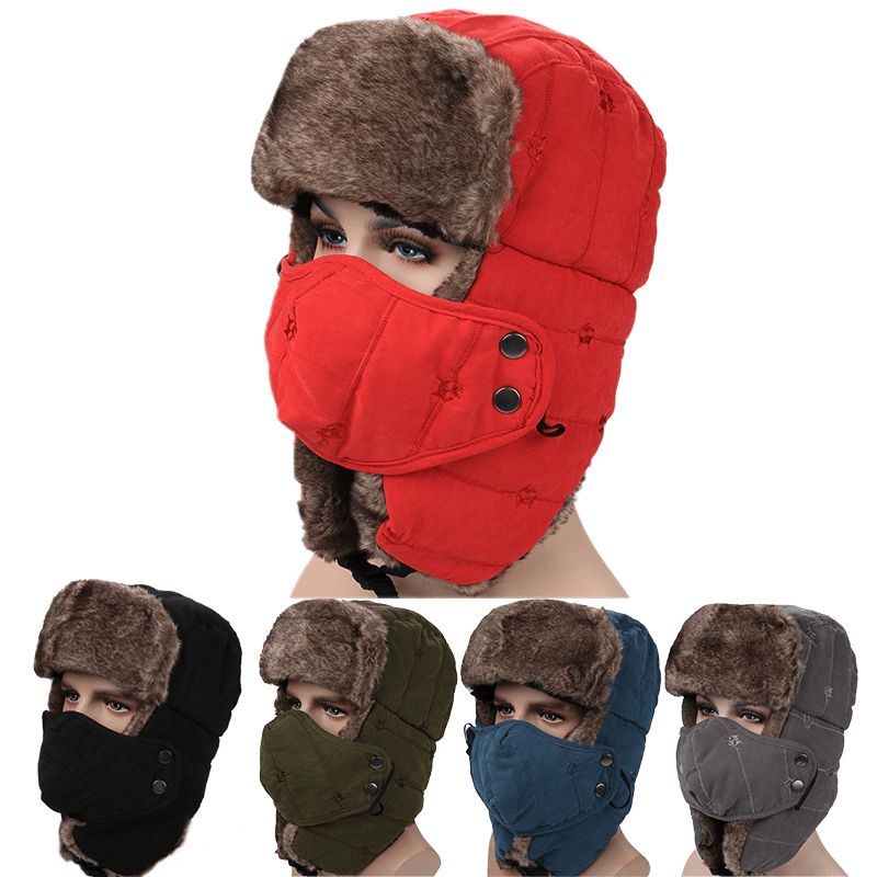 Fluwelen Winter Russische Hoeden Voor Heren Outdoor Skiën Winddicht Met Maskers Lei Feng Caps