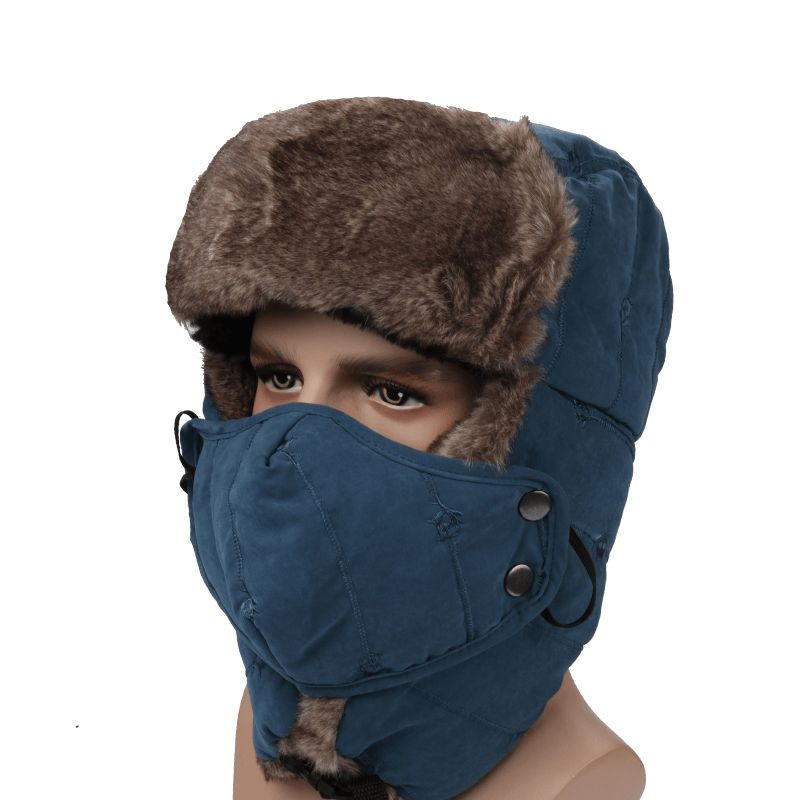 Fluwelen Winter Russische Hoeden Voor Heren Outdoor Skiën Winddicht Met Maskers Lei Feng Caps