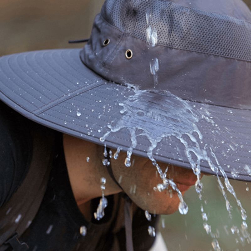 Heren Bucket Hat Waterdicht Mesh Ademend Zonnescherm Cap Oversized Rand Met String Voor Outdoor Vissen Hoed Klimmen