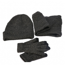 Heren Dames Winter Gebreide Muts Sjaal Handschoenen Set