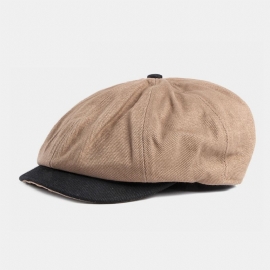 Heren Katoen Britse Stijl Street Trend Contrast Kleur Outdoot Zonneklep Forward Hat Baret Hat Achthoekige Hoed