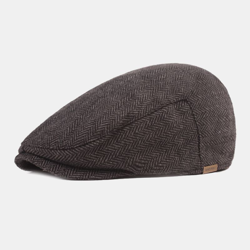 Heren Katoenen Visgraatpatroon Warmte Baret Cap Casual Verstelbare Cabbie Hoed Forward Hat