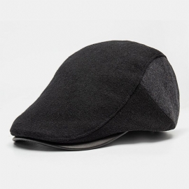 Heren Kleur Matching Leren Rand Platte Cap Herfst Winter Warm Casual Wilde Baretten Forward Hat