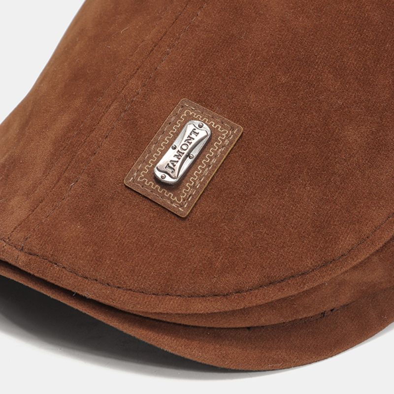 Heren Suède Met Handgemaakt Faux Leather Stitch Patroon Casual Mode Persoonlijkheid Forward Hat Baret Hat