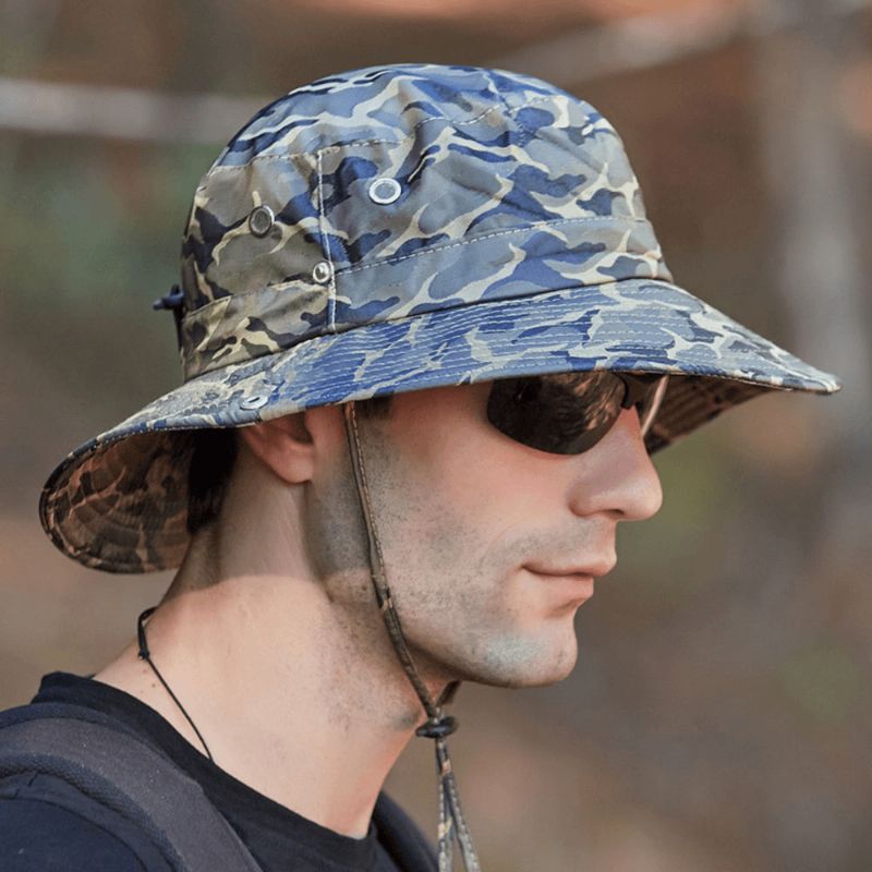 Mannen Camouflage 360 Graden Bescherming Brede Rand Outdoor Vissen Klimmen Uv-bescherming Waterdicht Ademend Emmer Hoed