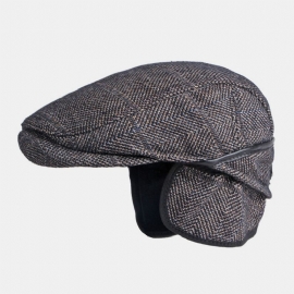 Mannen Effen Kleur Oorbescherming Oorbeschermers Ontwerp Winddicht Platte Hoed Britse Retro Dikker Warme Baret Cap Forward Hat