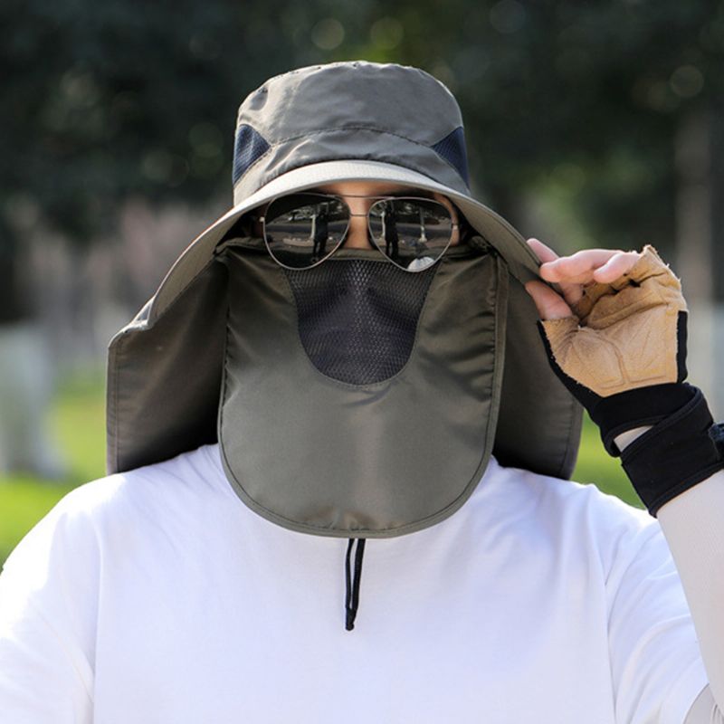Mannen Mesh Ademend Masker Gordijn Lange Mantel 360 Graden Zon Bescherming Hoed Met Ventilator Outdoor Casual Emmer Hoed