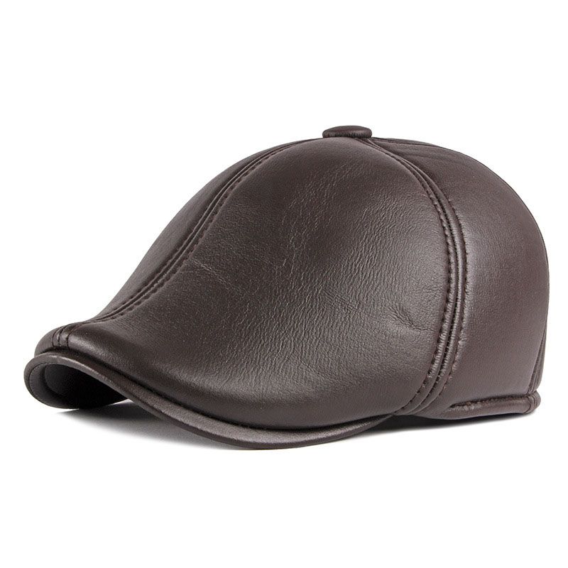 Unisex Gehoorbescherming Warm Forward Cap Britse Vintage Lederen Eendenbek Baret Caps