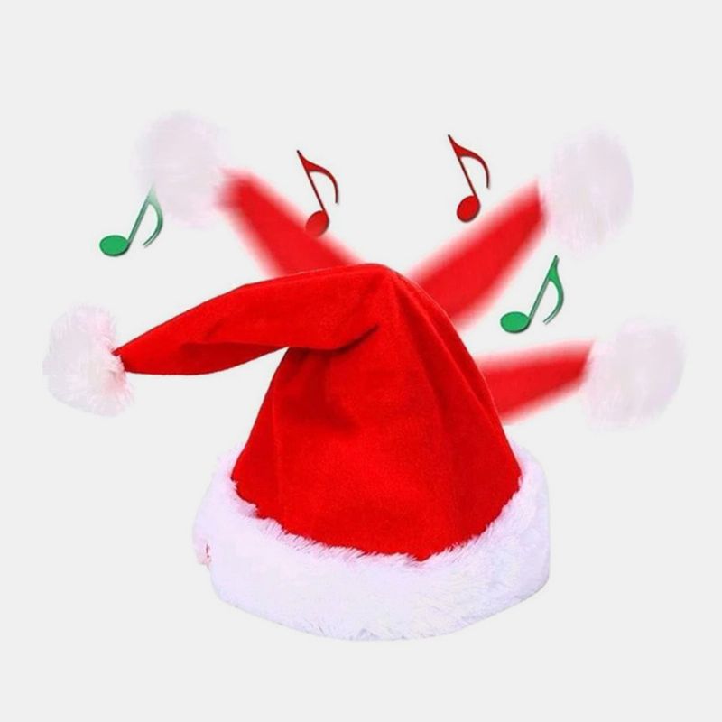 Unisex Katoen Kerst Batterij Muziek Speelgoed Elektrisch Kerstcadeau Kerstman Cap Voor Kinderen