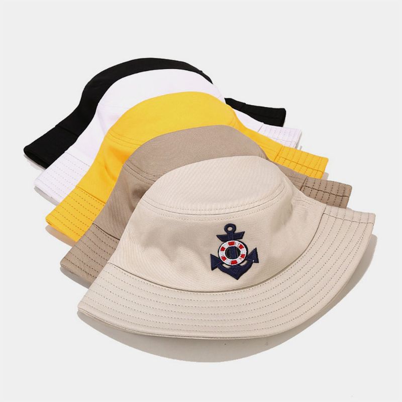 Unisex Katoenen Anker Reddingsboei Patroon Outdoor Wild Sunshade Bucket Hat