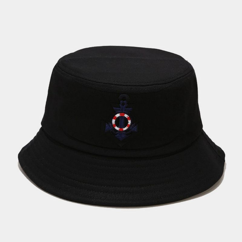 Unisex Katoenen Anker Reddingsboei Patroon Outdoor Wild Sunshade Bucket Hat