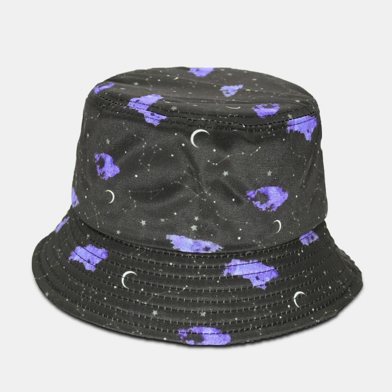 Unisex Moon Starry Sky Print Bucket Hat Wide Brim Outdoor Sunscreen Hat