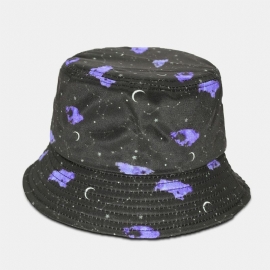 Unisex Moon Starry Sky Print Bucket Hat Wide Brim Outdoor Sunscreen Hat