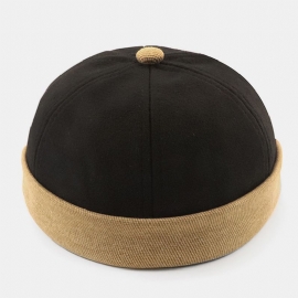 Unisex Vilt Contrast Kleur Retro Hip-hop Stijl Winter Casual Beanie Brimless Skull Hat Landlord Hat