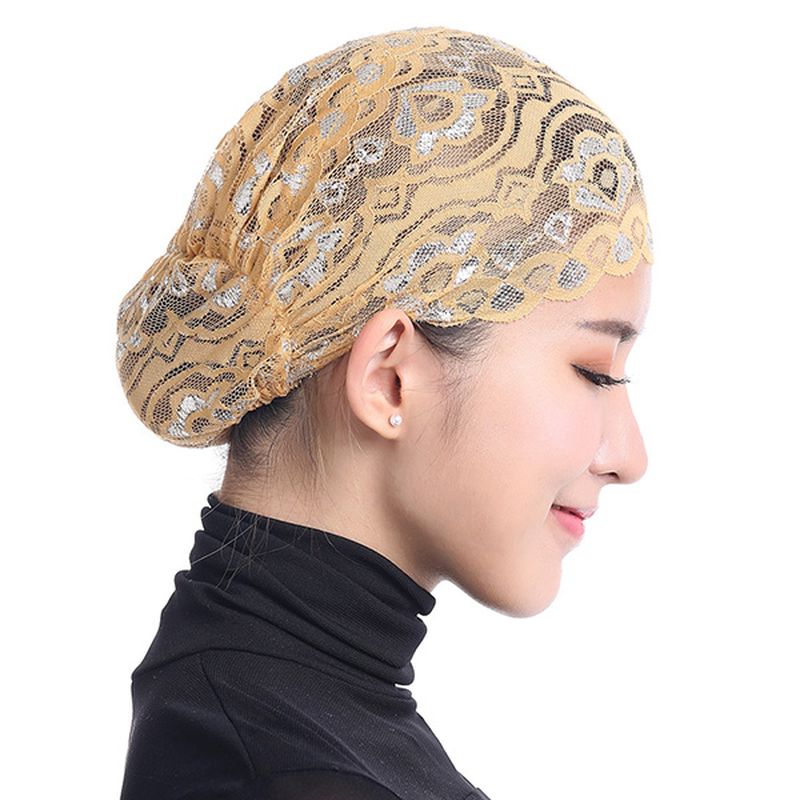 Vrouwen Shiny Lace Head Coverings Hoofddoek Hoed Islamitische Hoofddeksels Cap Sjaal Hijab Undercaps