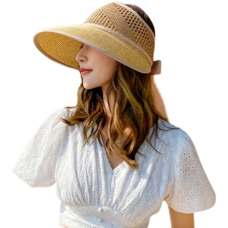 Zonnehoed Vrouwen Grote Rand Hollow Top Hat Hollow Zomer Outdoor Grote Rand Geen Top Vouwen Anti-ultraviolet Zonnebrandcrème