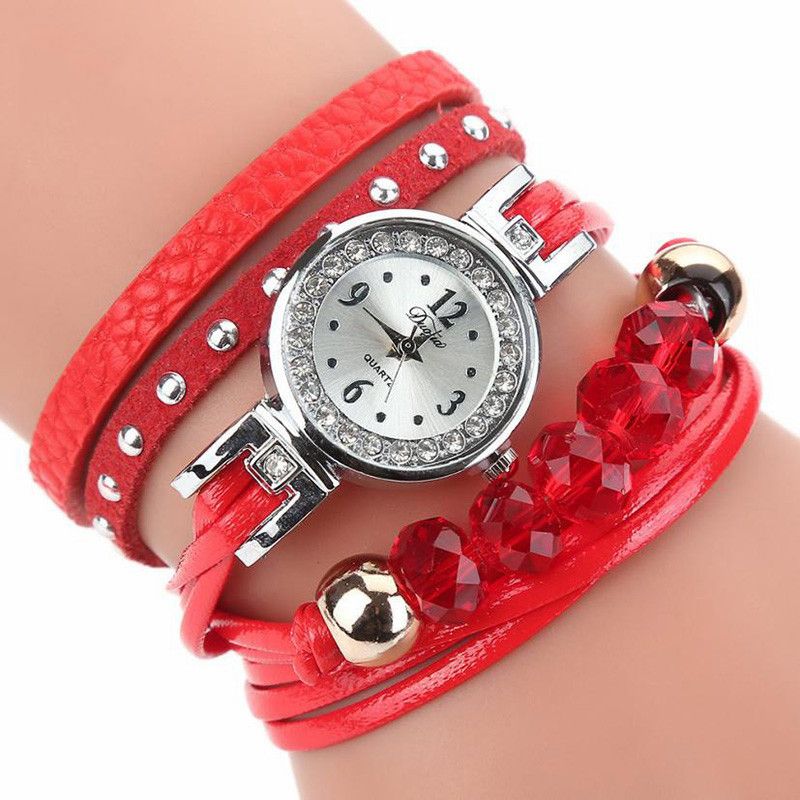 Crystal Casual Stijl Dames Armband Horloge Geschenk Lederen Band Quartz Horloge