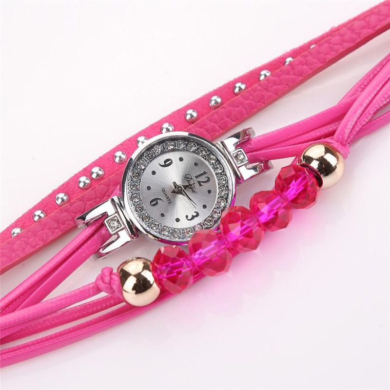 Crystal Casual Stijl Dames Armband Horloge Geschenk Lederen Band Quartz Horloge