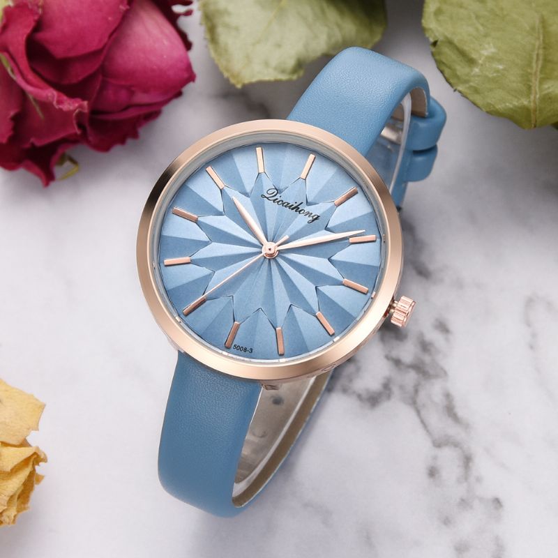 Kleurrijke Lederen Band Eenvoudige Wijzerplaat Mode Gouden Naald Dames Jurk Dames Quartz Horloge
