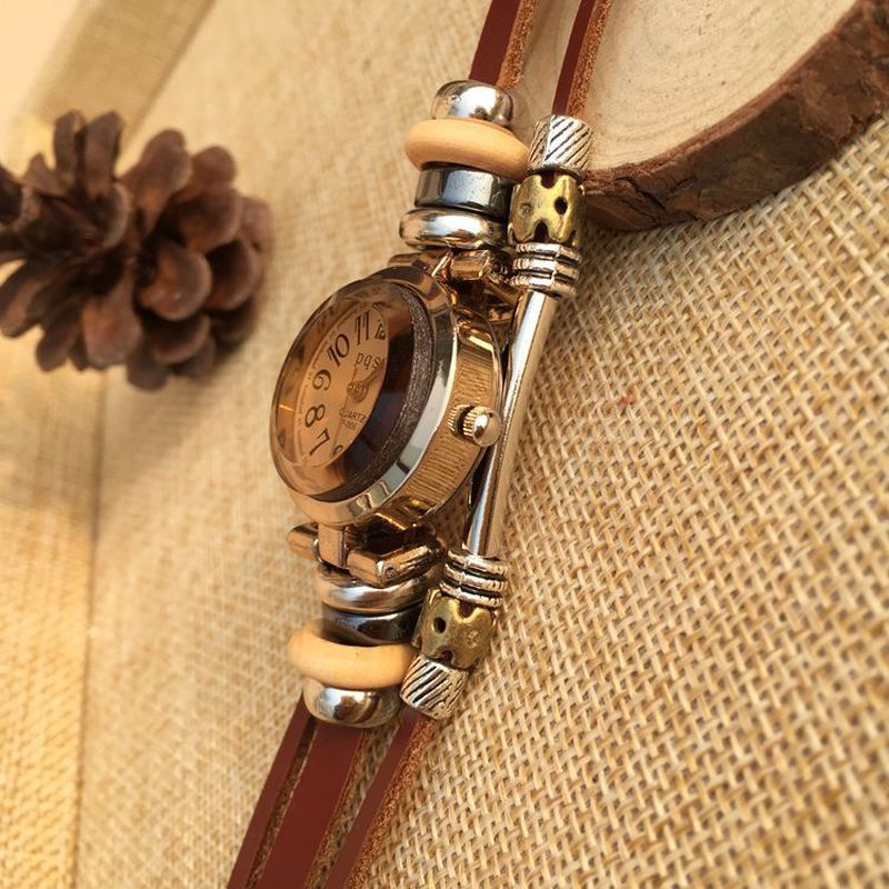 Vintage Eenvoudige Wijzerplaat Dames Armband Horlogekast Meerlagig Quartz Horloge