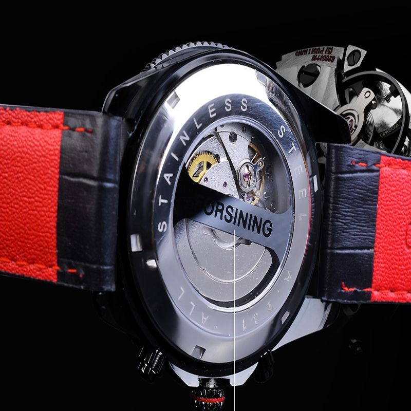 Mode Heren Automatisch Horloge Lichtgevende Datum Week Maand Display Waterdicht Lederen Band Mechanisch Horloge