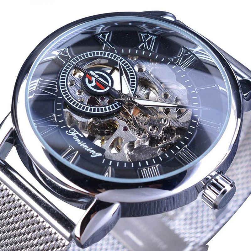 Mode Heren Automatisch Horloge Lichtgevende Display Transparant Mesh Mechanisch Horloge
