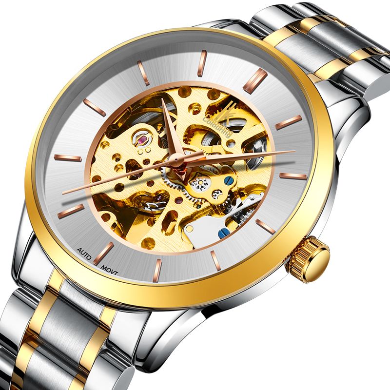 Zakelijke Stijl Mannelijke Horloge Rosé Gouden Automatische Mechanische Polshorloge