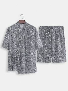 2 Stks Heren Kimono Yukata Pyjama Japanse Stijl Badjas Bloemenprint Nachtkleding