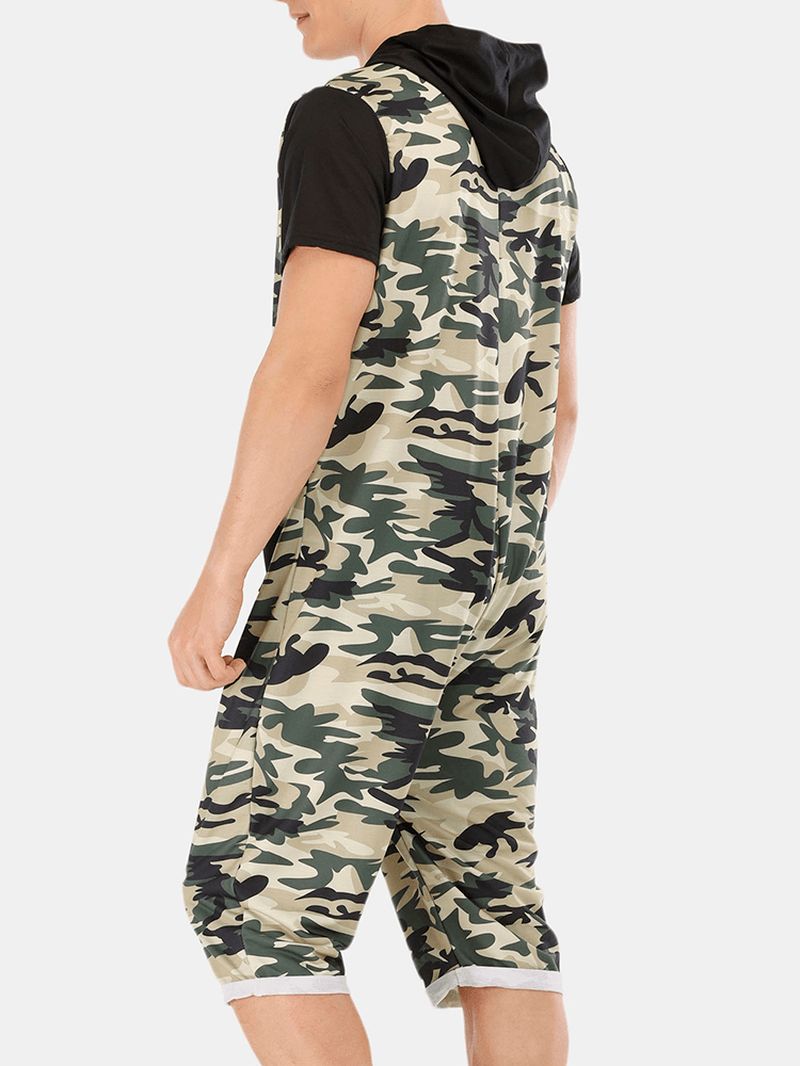 Camouflage Bedrukte Bodysuit Met Korte Mouwen Voor Heren