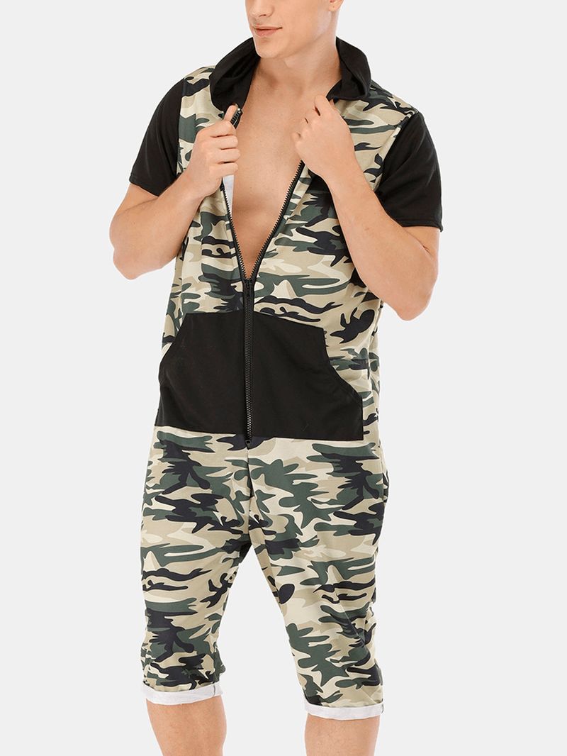 Camouflage Bedrukte Bodysuit Met Korte Mouwen Voor Heren