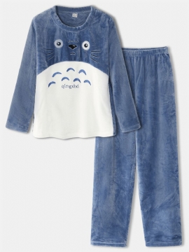 Dames Flanel Animal Graphics Zijvak Sweatshirt Elastische Taille Broek Thuis Pyjama Set