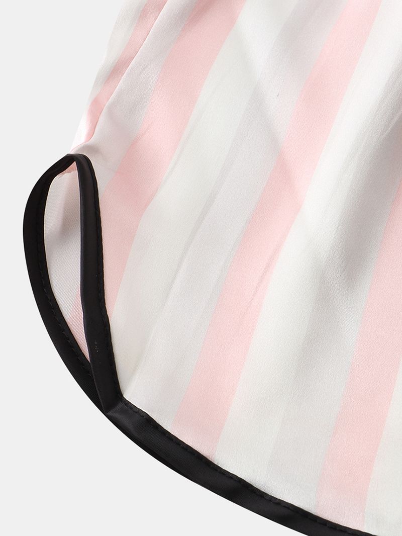 Dames Kleurrijke Gestreepte Button-up Revere Kraag Zak Home Ice Silk Pyjama Set