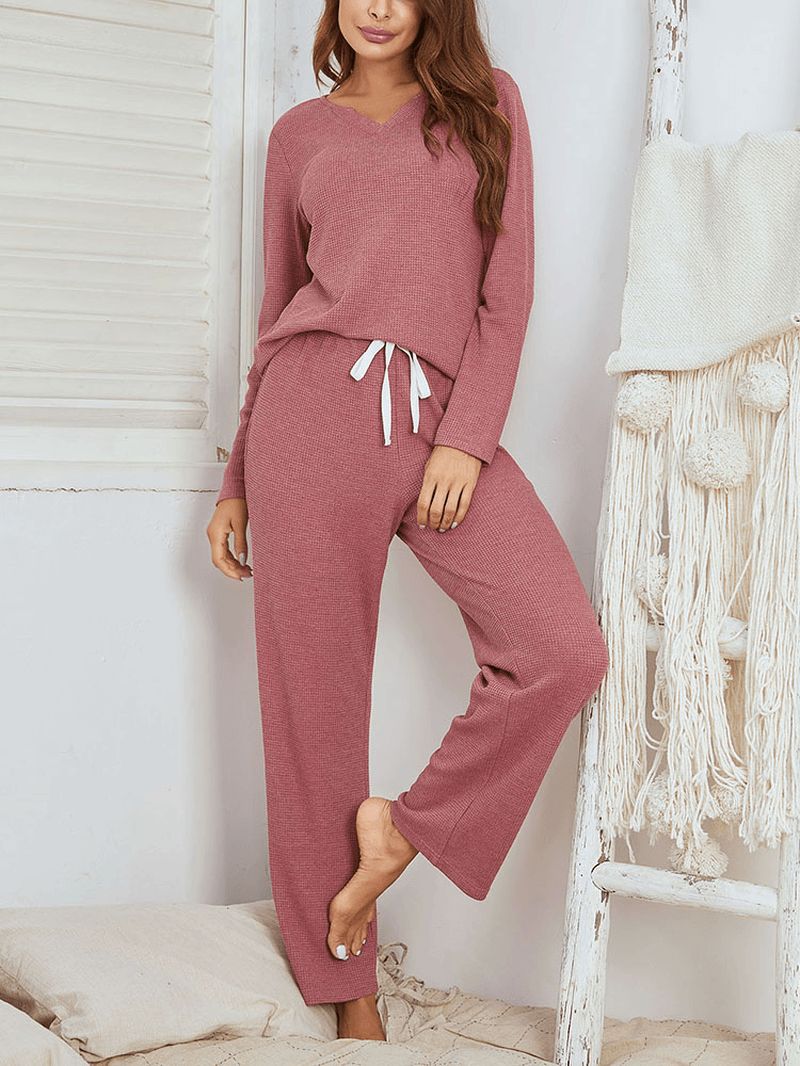 Dames Korte Stijl Effen Kleur Plus Maat V-hals Tweedelige Home Lounge Pyjama Set