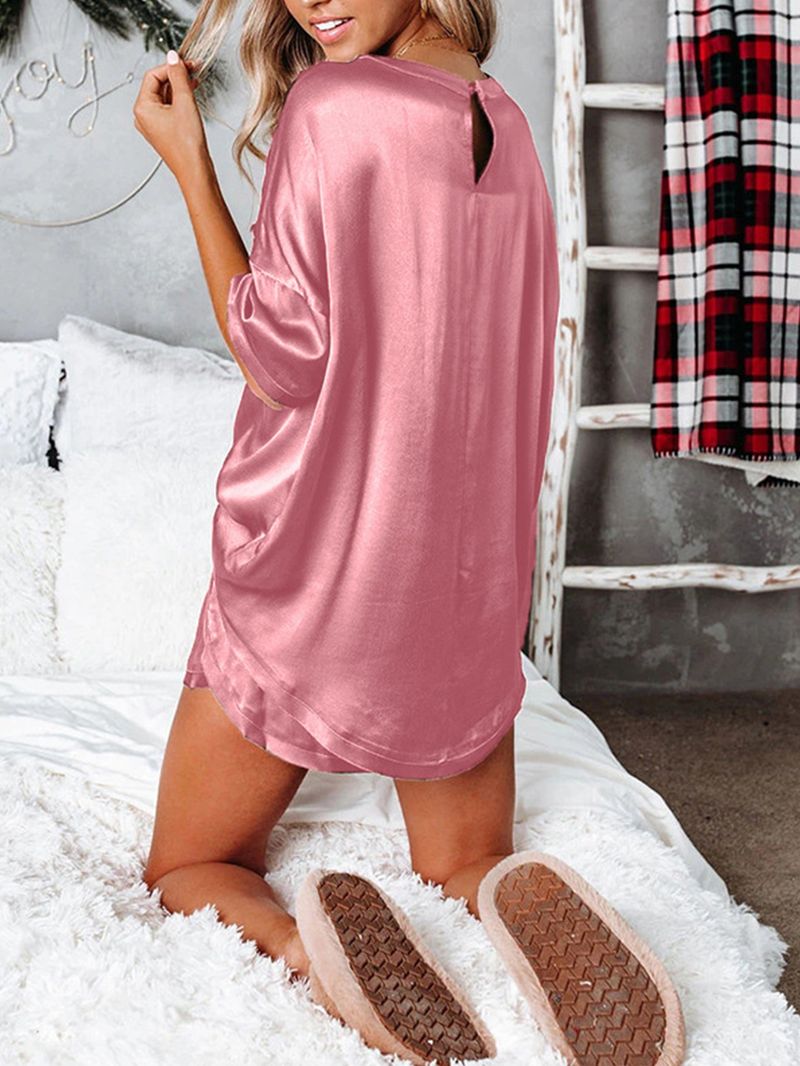 Dames O-hals Elastische Taille Effen Fitting Dij Lengte Pyjama Sets