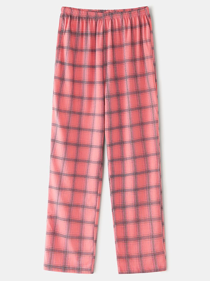 Dames Plaid Print Revere Kraag Borstzak Shirt Elastische Taille Broek Tweedelige Pyjama Set