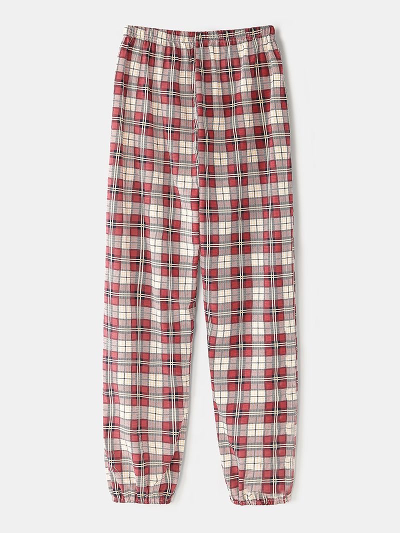 Dames Plaid Print Revers Hoog-lage Zoom Shirt Elastische Taille Broek Thuis Pyjama Set