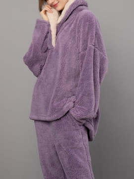 Dames Pluizig Pluche Dikkere Revers Hoge Lage Zoom Loungewear Warme Pyjama Set