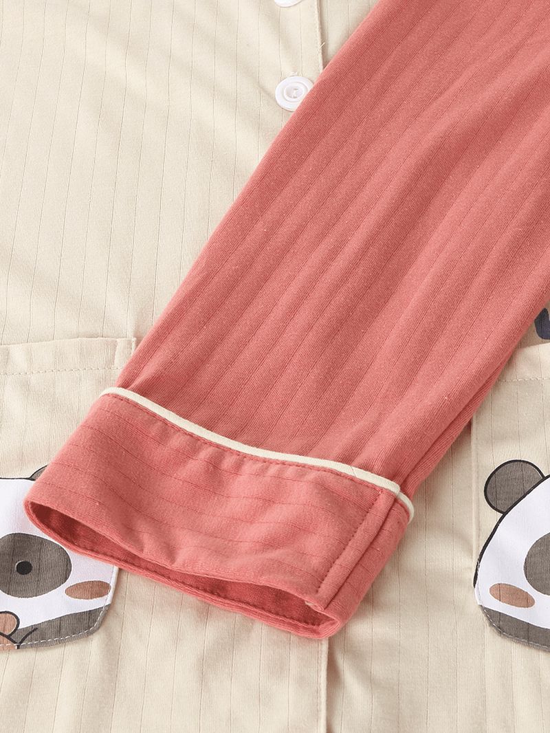 Dames Plus Maat Leuke Panda Print Contrast Raglanmouwen Katoen Lounge Home Pyjama Sets