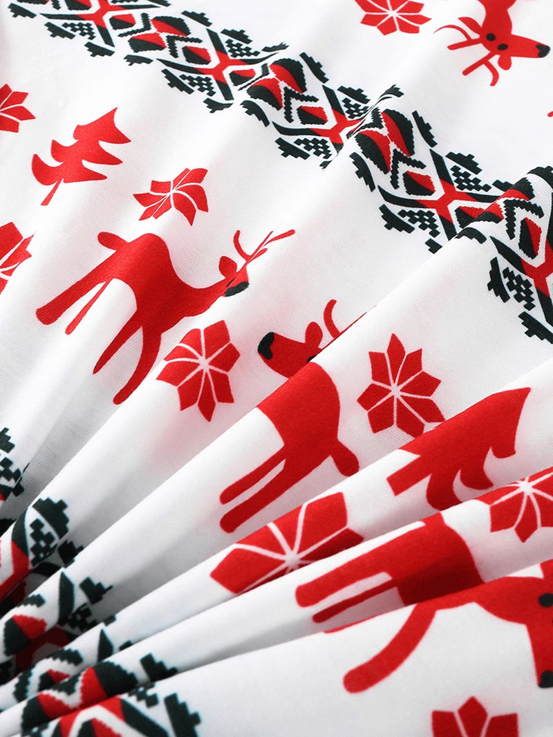 Heren Allover Elanden Print Kerst Katoen O-hals Tweedelige Joggingbroek Thuis Pyjama Set