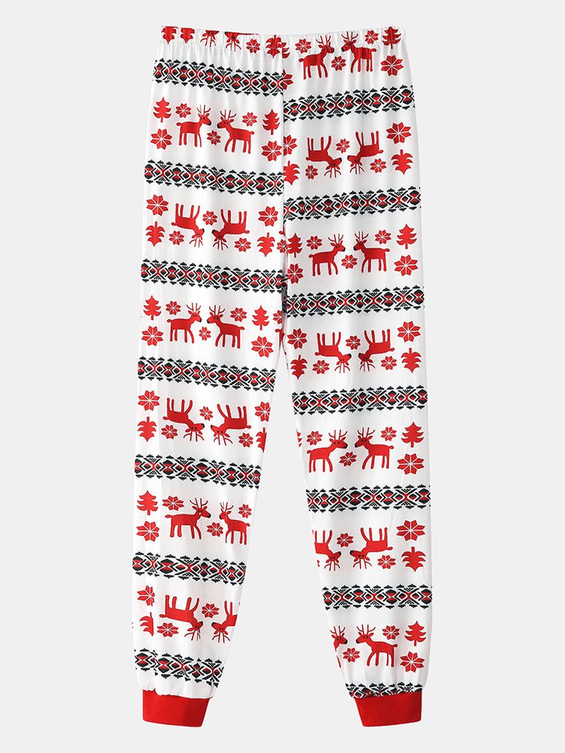 Heren Allover Elanden Print Kerst Katoen O-hals Tweedelige Joggingbroek Thuis Pyjama Set