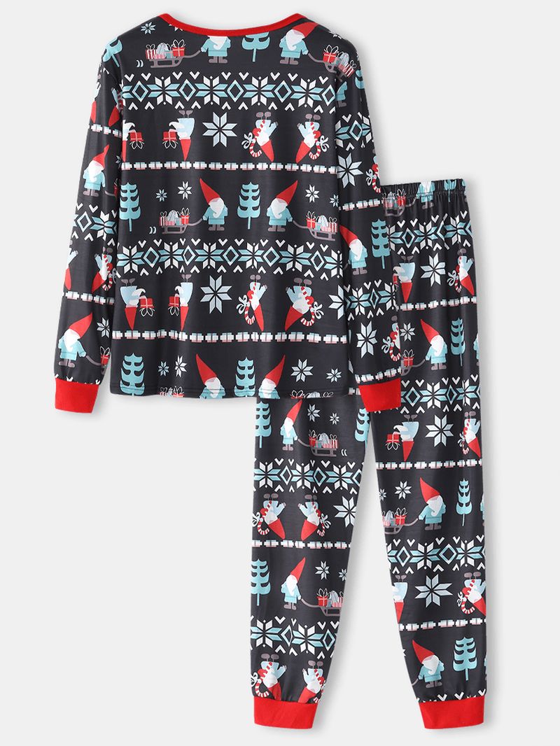 Heren Cartoon Kerst Patroon Print O-hals Losse Jogger Broek Home Lounge Pyjama Set