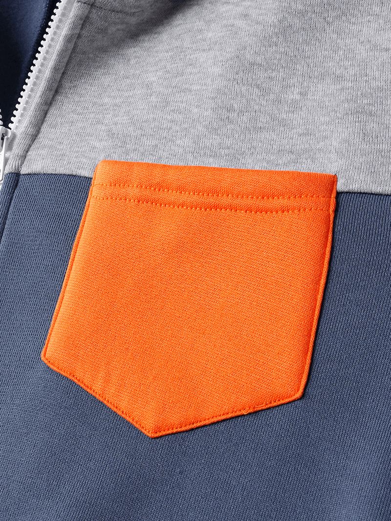 Heren Color Block Patchwork Zipper Hooded Jumpsuit Home Casual Nachtkleding Onesies