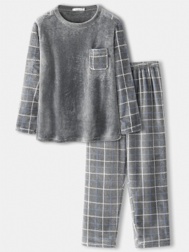 Heren Flanel Plaid Patchwork Pullover Warm Dikker Losse Broek Thuis Pyjama Set