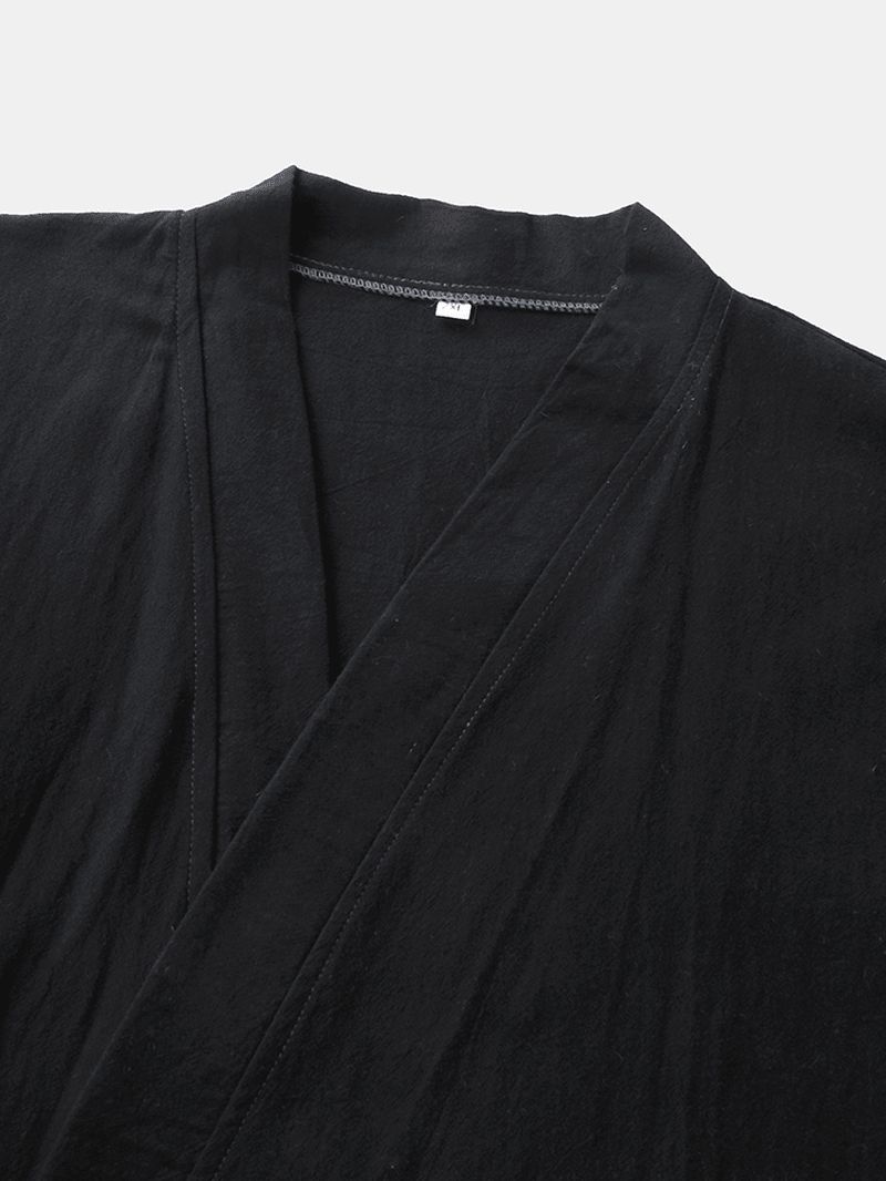 Heren Geometrische Print V-hals Top Elastische Taille Zak Japanse Stijl Sauna Pak Thuis Pyjama