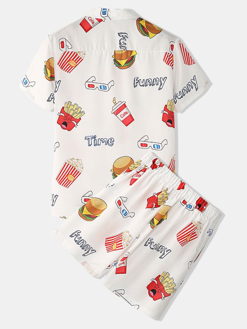 Heren Grappige Fruit Hamburger Print Pyjama Set Twee Stukken Korte Mouw Zomer Nachtkleding