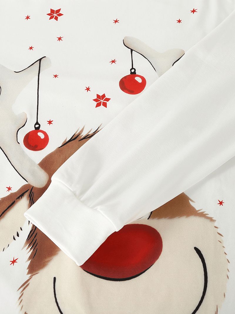Heren Kerst Cartoon Elanden Print Ronde Hals Top Geruite Broek Thuis Losse Pyjama Set