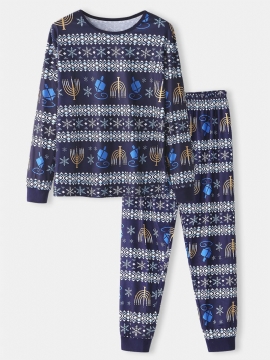 Heren Kerst Element Print Nachtkleding Jogger Broek Losse Lounge Pyjama Set