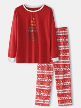 Heren Kerst Tekstprint Top Elanden Patroon Losse Broek Tweedelige Home Lounge Pyjama Set